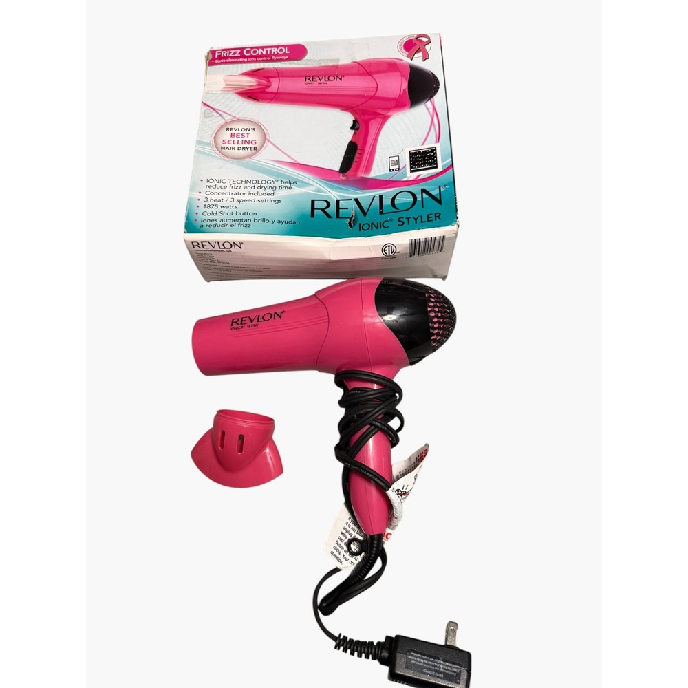 Revlon Ionic Styler 1875W Hair Dryer Pink RV474 Frizz Control with Concentrator